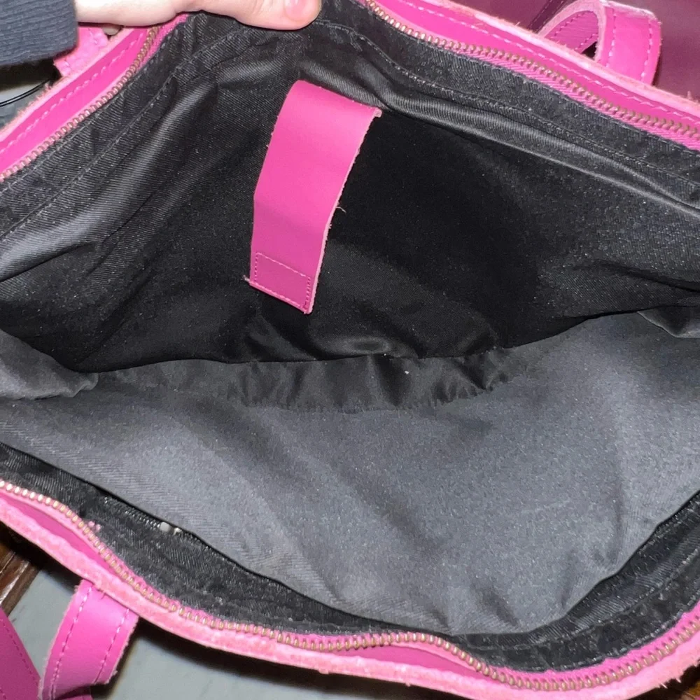 WESTON COLE Full Grain Buffalo Leather Zip Top Laptop Tote Adjustable Strap Pink